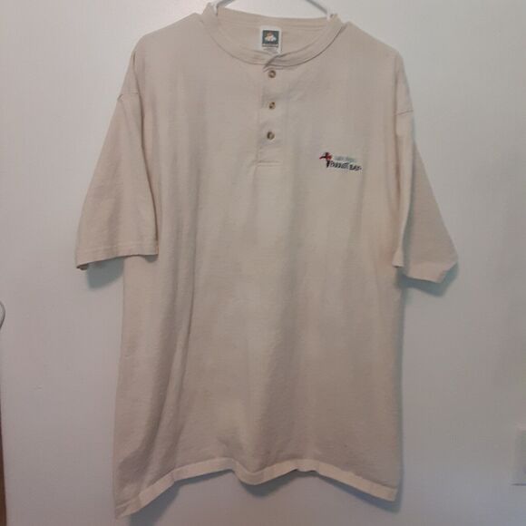 Vtg Captain Morgan Parrot Bay Adult Mens XL Beige Embroidered Henley T Shirt - Picture 1 of 9